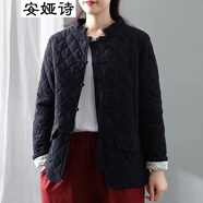 安婭詩棉服女冬季新款寬松文藝復(fù)古保暖棉衣女士加厚休閑上衣棉襖子外套 黑色*提花棉衣 均碼 *冬季棉服