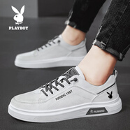 花花公子男鞋春季新款小白鞋男軟底百搭潮流板鞋透氣運動(dòng)休閑板鞋 Z110-5白灰【帆布款】 41 (收藏送襪子）