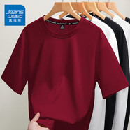 真維斯（JEANSWEST）休閑短袖女新款夏季寬松純棉t恤女2025年薄款學(xué)院風(fēng)學(xué)生上衣女裝 酒紅 純色 M 【推薦105-120斤】