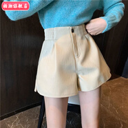柏潮2025新款a字皮短褲女夏季外穿高腰褲冬季皮褲冬款打底歐貨小個(gè)子 杏色 L