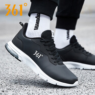 361°男鞋2025新款皮面運動(dòng)鞋361度正品減震休閑跑步鞋男士 W2204F-烏黑色/361度白-氣墊皮面 44