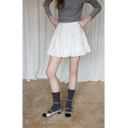 EGGKA米白高腰壓褶下擺棉感半身裙女夏季新款韓系俏皮小個(gè)子短裙 米白 M