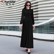 啄木鳥(niǎo)（TUCANO）2026新款春夏紅色雪紡長(cháng)袖連衣裙波西米亞修身顯瘦大擺裙海邊度假 黑色 M