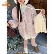 派吉鯊2025年秋冬小女兒重工經(jīng)典仿皮草毛毛外套寬松圓領(lǐng)口袋外套 粉紅色 S 100
