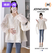 婧麒（JOYNCLEON）孕婦上衣春裝長(cháng)袖韓版襯衣娃娃雪紡衫春季款中長(cháng)款寬松孕婦裝 杏色 L