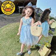 G·DUCK KIDS小黃鴨女童夏裝連衣裙2025新款兒童吊帶背心裙夏季女寶寶公主裙洋 藍色 100