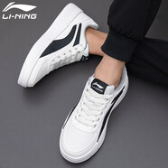 李寧男鞋運動(dòng)鞋子男夏季板鞋男休閑鞋跑步鞋復古賽車(chē)鞋旅游鞋 雪白/新基礎黑 42 (內長(cháng)265)