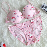 Hello Kitty甜美可愛(ài)凱蒂貓蘿莉ABCD內衣純欲風(fēng)學(xué)生少女性感套裝卡通軟妹套裝 粉色KT貓文胸套裝 XL (75D/80CD/85CD