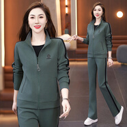 語縵 2025新款女裝春裝潮衛(wèi)衣女春季休閑運動服三件套套裝女春秋裝 8677綠色 XL 110-120斤