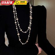 巴克樂(lè )樂(lè )韓國鑲鉆花朵珍珠長(cháng)款項鏈時(shí)尚氣質(zhì)感毛衣鏈新款小眾項飾 項鏈-白色