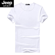 JEEP SPIRIT夏季潮流冰絲短袖T恤男刺繡圓領體恤潮流修身帥氣半袖男t 圓.領白色 短.袖 XL
