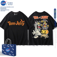 格猴齊貓和老鼠聯(lián)名短袖T恤男夏季Tom and Jerry湯姆杰瑞衣服體恤潮 短袖黑色1 均碼 S