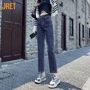 Jret2025年九分褲高腰直筒牛仔褲女春秋新款小個(gè)子寬松顯瘦煙管褲潮流 藍灰 1190 29 建議110-120斤