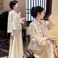 歐迪惠（Oudihui）新中式連衣裙女套裝國風(fēng)外套2025年春季新款唐裝時尚高級感一整套 外套+吊帶裙 L 【建議100-120斤】
