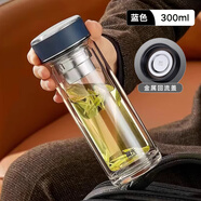 富光（Fuguang）玻璃杯雙層隔熱杯子男士車載茶葉水杯家用加厚防燙茶杯女 商務(wù)藍色【直身型+加厚+支 300ml