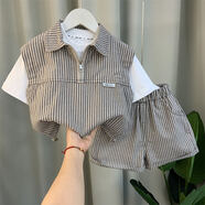 G.DUCK KIDS小黃鴨男童酷帥套裝2025新款洋氣寶寶夏裝男孩小兒童網(wǎng)紅時(shí)髦炸街 灰色 100