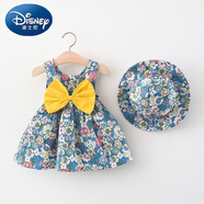 迪士尼（Disney）女寶寶夏裝連衣裙棉吊帶公主裙女童夏季薄款1-3歲帽嬰兒裙子4 水墨花帽子裙 藍色 73