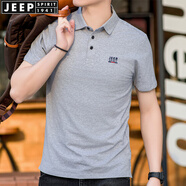 JEEP SPIRIT短袖t恤男寬松棉質(zhì)彈力翻領(lǐng)半袖夏柔軟開衩體恤衫商務(wù)休閑大碼薄 灰色 XL 180/100A 建議155-160斤