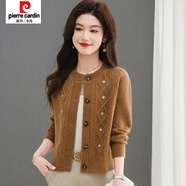 皮爾卡丹（pierre cardin）復(fù)古民族風(fēng)繡花針織開(kāi)衫女秋冬新款寬松洋氣媽媽中毛衣外套上衣 駝色 M 91-100