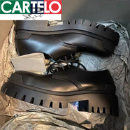 卡帝樂鱷魚（CARTELO）巴黎夏季德比鞋男士新款休閑皮鞋真皮大頭鞋潮厚底增高運動男鞋子 db黑武士 42 運動鞋尺碼
