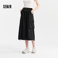 森馬（Semir）半身裙女復古風(fēng)質(zhì)感松緊腰夏季潮酷街頭設計感抽繩工裝裙美式 黑色90001 M 160/66A