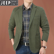 JEEP SPIRIT西裝男棉彈力春秋季新款工裝休閑大碼外套男中長(cháng)款便服單西小西裝 軍綠 XL
