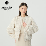 阿瑪施（AMASS）女裝2025新款燈籠袖立領(lǐng)暗門襟下擺松緊棒球衫夾克外套女540011 黃米白 M (3碼)