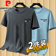 皮爾卡丹【純棉2件裝】短袖t恤男夏季男寬松涼感白T恤男半袖打底衫男上衣 T519灰色+灰藍(lán)色 XL (建議130-150斤)