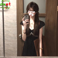 DXOT法式黑色蕾絲拼接波點(diǎn)連衣裙子女春夏2025年新款修身收腰度假長(cháng)裙 圖片色 S 40/45kg