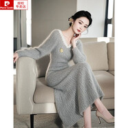 皮爾卡丹（pierre cardin）超好看灰色加厚毛衣長袖連衣裙女2025冬季法式內(nèi)搭打底針織長裙子 灰色連衣裙（加厚款） L