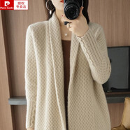 皮爾卡丹（pierre cardin）開衫針織女中長款2025春冬新款加厚大號外套寬松胖mm女士針織大衣 米色 4XL