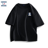 GENIOLAMODEt恤男純棉透氣夏季休閑時尚簡約印花百搭短袖男生衣服 黑色 2XL