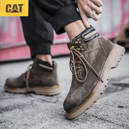 卡特 CAT男鞋中高幫馬丁靴防滑耐磨戶外登山鞋真皮復古英倫風工裝 卡其色(20299) 39
