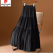 皮爾卡丹（pierre cardin）半身裙白色春夏新款百搭純色高腰裙擺中長(cháng)拼接蛋糕裙公主顯瘦 黑色 S 80到95斤