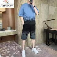 啄木鳥（TUCANO） 夏季T恤短袖套裝男士漸變韓版潮流時尚寬松學(xué)生休閑運(yùn)動一套搭配 藍(lán)色710【短褲套裝】 3XL 【155-175斤】