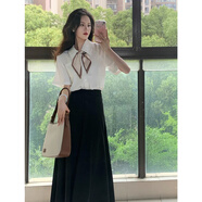 劉潮布教資面試套裝黑白半身裙兩件套女夏 【絲巾】白色襯衫 升級款 S 【版型面料】