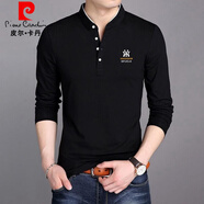 皮爾卡丹（pierre cardin）春秋季棉長(zhǎng)袖t恤中青年男裝立領(lǐng)套頭打底衫爸爸薄體恤外穿上衣 【長(zhǎng)薄】8808黑色 XL 175 建議130-145斤