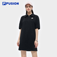 FILA FUSION斐樂潮牌女子針織連衣裙2025夏季新款時(shí)尚短袖連身裙 正黑色-BK S 160/80A/S