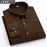 JEEP SPIRIT2025春秋純棉燈芯絨襯衫男長(cháng)袖中年休閑全棉輕柔爸爸裝大碼襯衫潮 咖啡色【純棉有大碼】 2023-06 42 【145-155斤】