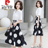 皮爾卡丹（pierre cardin）2025夏季優(yōu)雅減齡洋氣顯瘦雪紡連衣裙女假兩件拼接設(shè)計(jì)感碎花裙子 白色圓點(diǎn) L