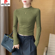 皮爾卡丹（pierre cardin）灰色軟糯半高領(lǐng)打底衫女內搭春秋新款長(cháng)袖小立領(lǐng)高腰顯瘦上衣 抹茶綠 【短款】 XL 【108-120斤】