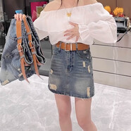 菲尼東爵韓版破洞牛仔半身裙女2025夏季新款氣質(zhì)百搭辣妹腰A字包臀短裙 藍色 M