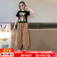 萱莉莉童裝女套裝9-12歲夏裝韓版女童短袖運(yùn)動(dòng)套裝薄款兒童衣服女兩件套 黑色【套裝】 150碼  建議身高140-150厘米