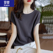 羅蒙（ROMON）女裝針織T恤短袖 2025夏季新款純色冰絲蝙蝠衫英倫風(fēng)薄款套頭上衣 咖啡色 S 70-95斤