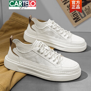 卡帝樂鱷魚（CARTELO）2025新款男鞋春夏薄款透氣春季板鞋帆布鞋子小白鞋男士休閑鞋布鞋 米色 39