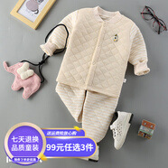 慧鴿（HUI GE NEI YI）2025男女寶寶內(nèi)衣套裝棉1-6歲嬰幼兒內(nèi)衣夾棉三層保暖加厚高腰 對(duì)襟黃黃 90 90 建議身高80-90cm