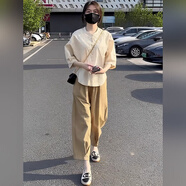 哈夫朵新中式國風(fēng)襯衫女夏季新款胖mm顯瘦遮肚子設(shè)計(jì)感寬松氣質(zhì)套裝女 2991米白上衣+褲子 【套裝】 XL 【建議115-130斤】