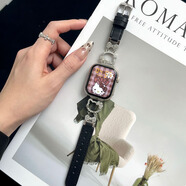 NSND適用蘋果手表S11表帶凱蒂貓金屬閃鉆拼皮applewatchS10高級iwatch9/8/7/6/5/4ultra12替換腕帶女款 黑色鑲鉆Kitty貓拼皮 45MM適用于iwatch S9/8/7代