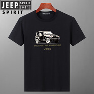 JEEP SPIRIT吉普短袖T恤男夏季時尚半袖大碼圓領休閑寬松上衣體恤 黑色 3XL