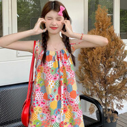 格宛瑪碎花吊帶連衣裙女2025春夏季新款海邊度假裙子小個(gè)子甜妹純欲風(fēng) 多彩吊帶連衣裙 均碼 【建議130斤內】
